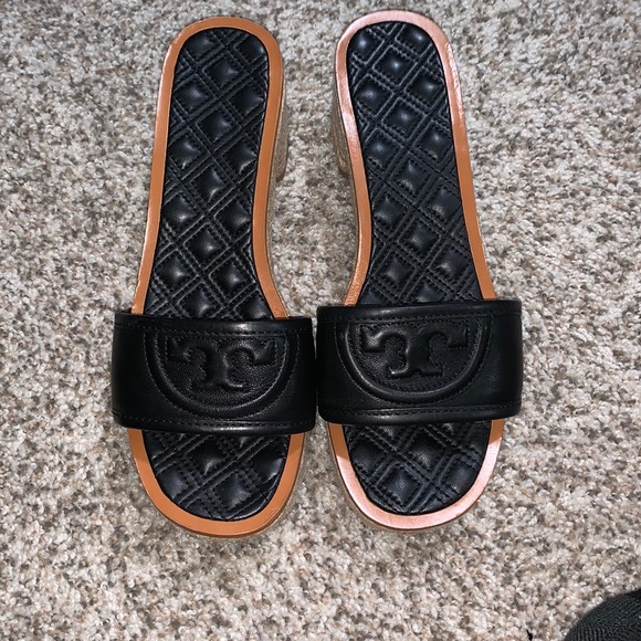 Tory Burch Shoes - Tory Burch Fleming Blk Leather Espadrille Slide